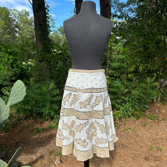 BCBGMaxazria New w Tags Sequin Embroidered A Line Skirt White Beige Lined Cotton - Picture 7 of 11
